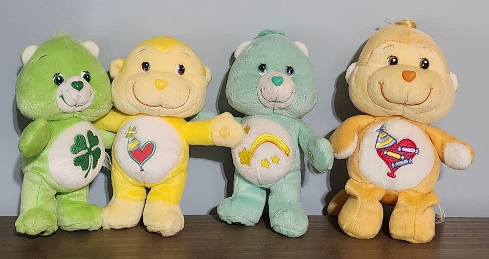 Vintage Care Bears Plush Lot Good Luck Wish Playful Heart Monkey x2